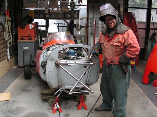 Paul welding the new front chassis